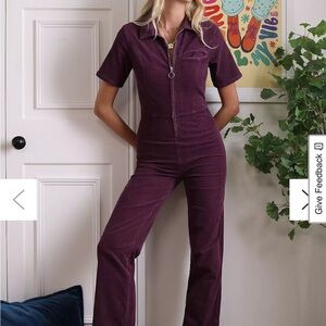 Urban Outfitters Plum Short-Sleeve Zip-Front Jumpsuit